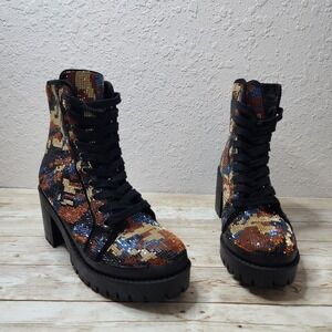 Steve‎ Madden Pass Camo Multi Rhinestone Platform Combat Boots Womens Size 8M